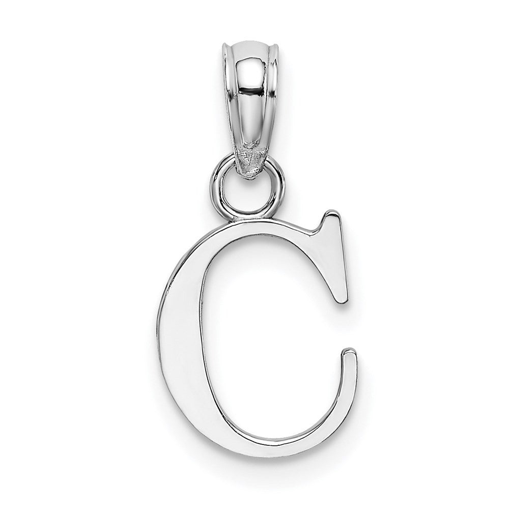 14K White Polished Block Letter C Initial Pendant