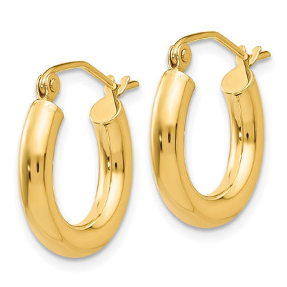 14k Yellow Gold Polished 3mm Tube Hoop Earrings Gift for Women