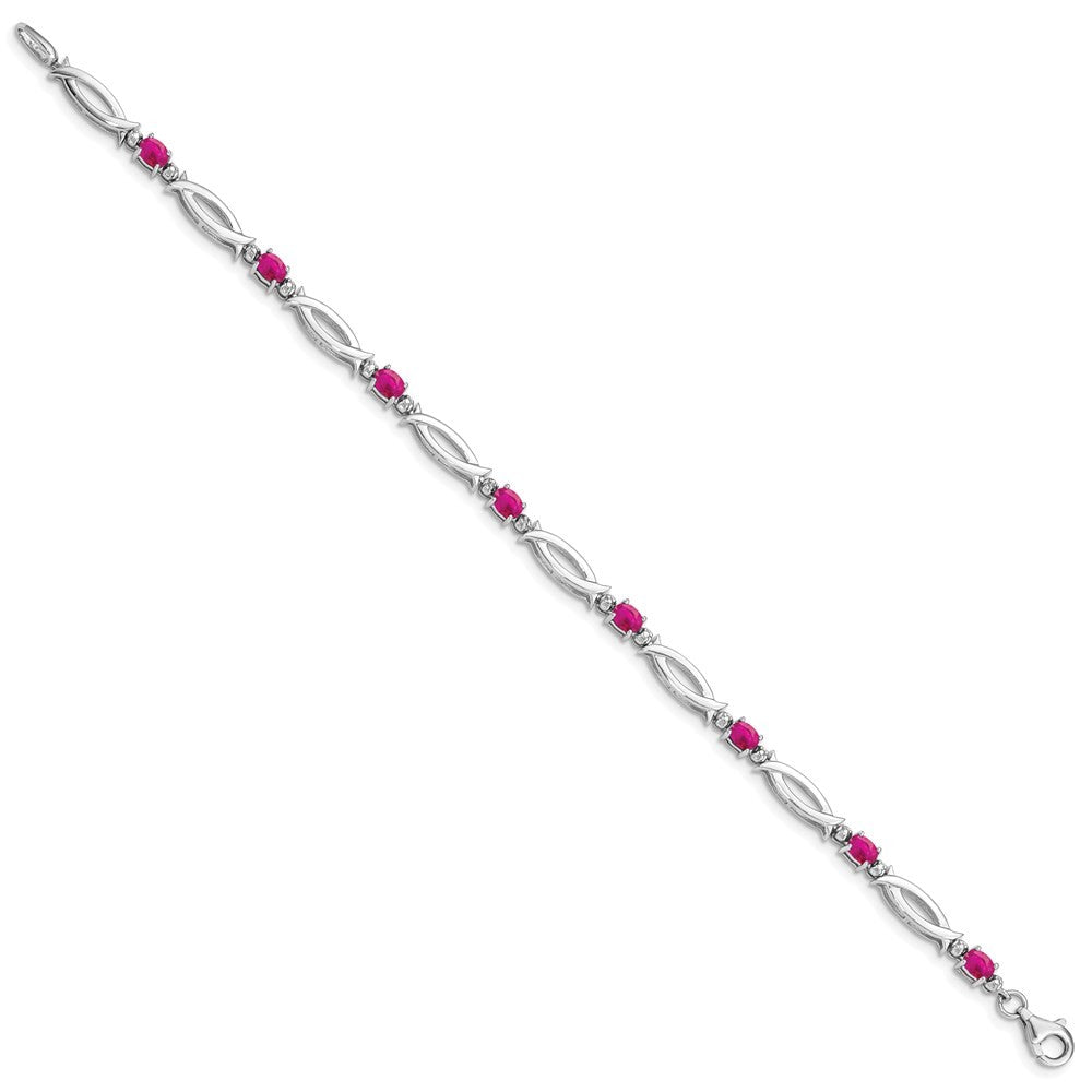 Sterling Silver Rhodium-plated Composite Ruby and Diamond Bracelet