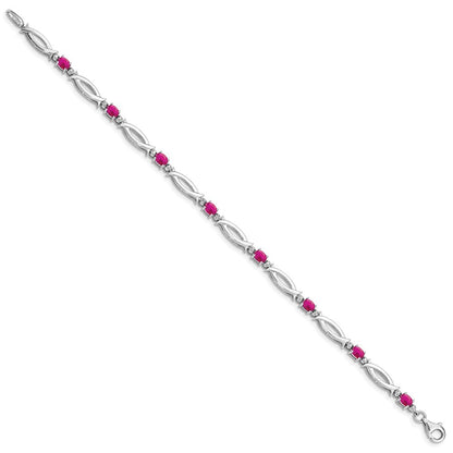 Sterling Silver Rhodium-plated Composite Ruby and Diamond Bracelet