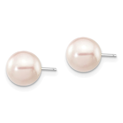 14k White Gold 7-8mm White Round Akoya Saltwater Cultured Pearl Stud Earrings