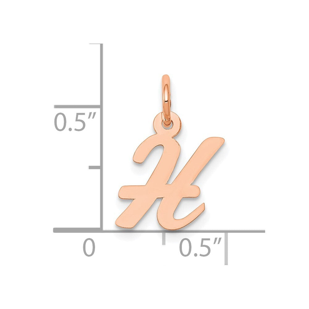 14k Rose Gold Small Script Letter H Initial Charm Pendant for Women