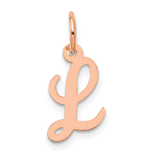 14k Rose Gold Small Script Letter L Initial Charm Pendant for Women