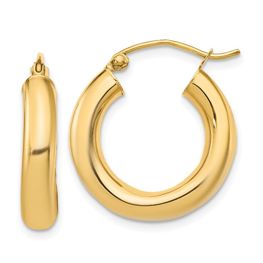 14k Yellow Gold Polished 4mm Tube Hoop Earrings