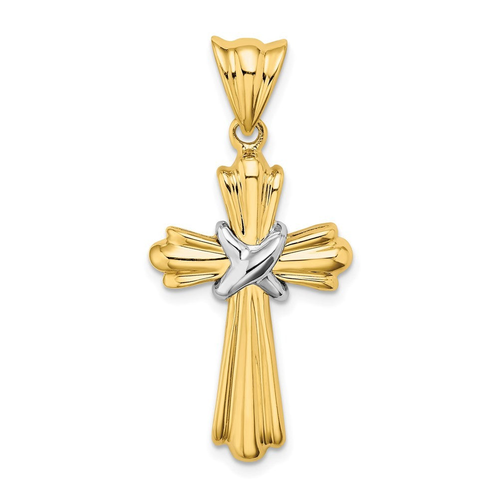 14K Two-Tone Gold Polished Cross X Center Design Charm