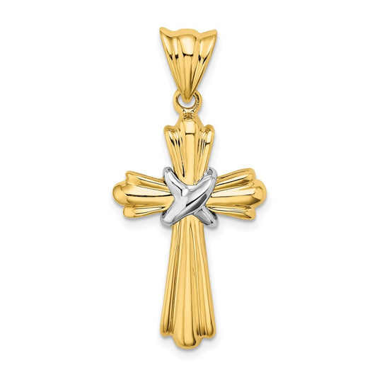 14K Two-Tone Gold Polished Cross X Center Design Charm