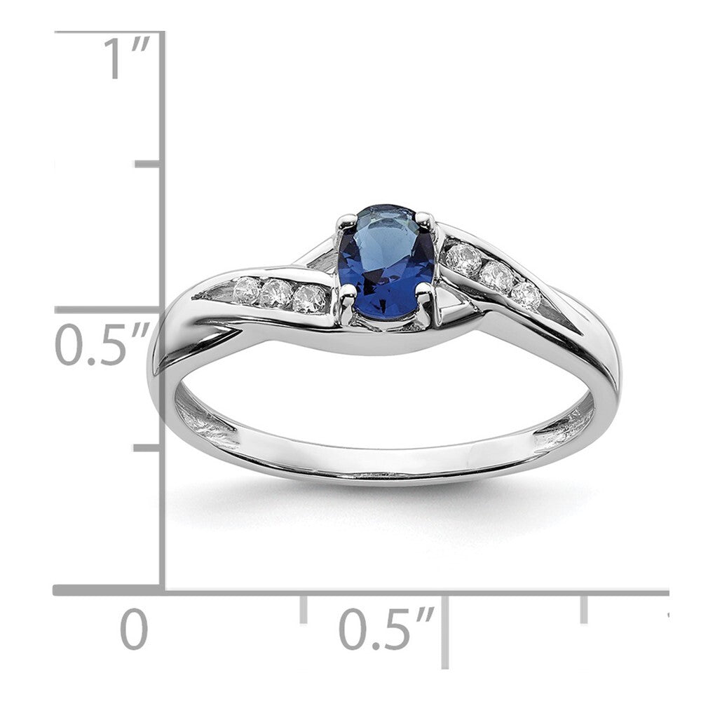 14k White Gold Oval Sapphire Diamond Ring Size 7