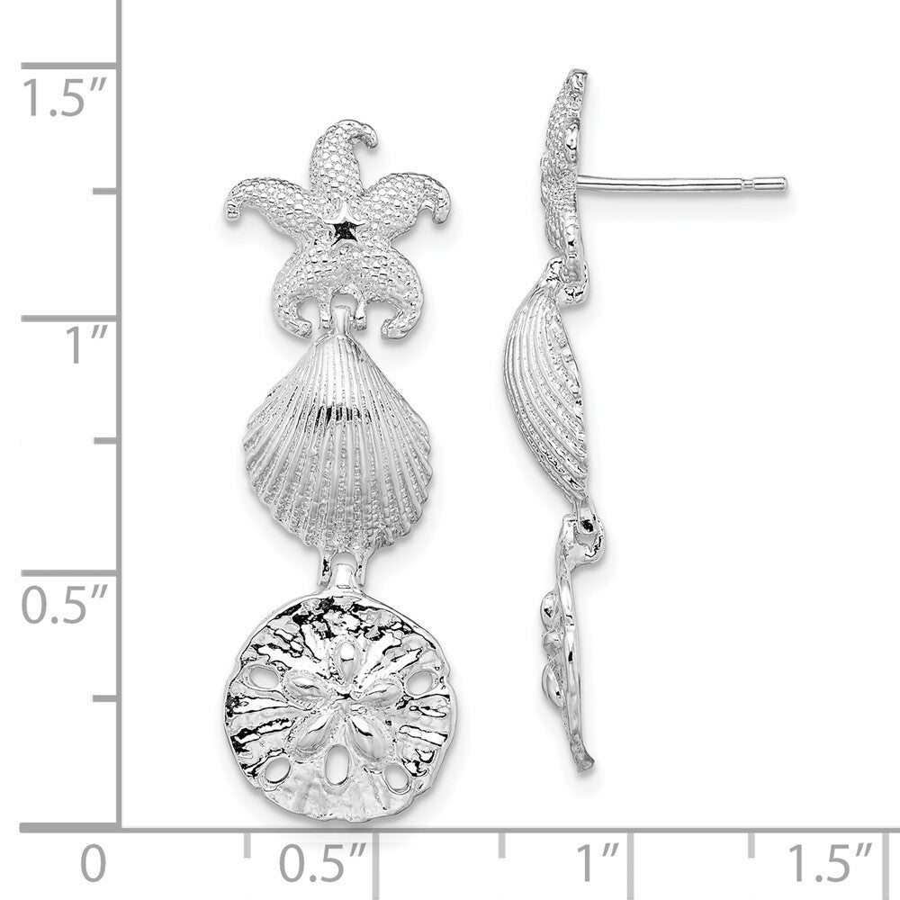 Sterling Silver Rhodium-Plated Polished Sea Life Dangle Post Earrings