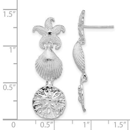 Sterling Silver Rhodium-Plated Polished Sea Life Dangle Post Earrings