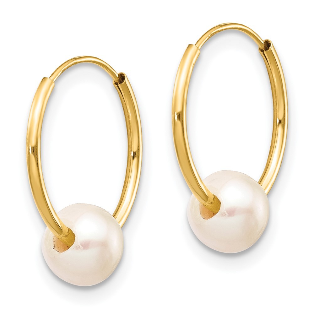 14k Yellow Gold 5-6mm Semi-round Freshwater Cultured Pearl Endless Hoop Earrings