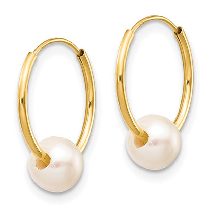 14k Yellow Gold 5-6mm Semi-round Freshwater Cultured Pearl Endless Hoop Earrings