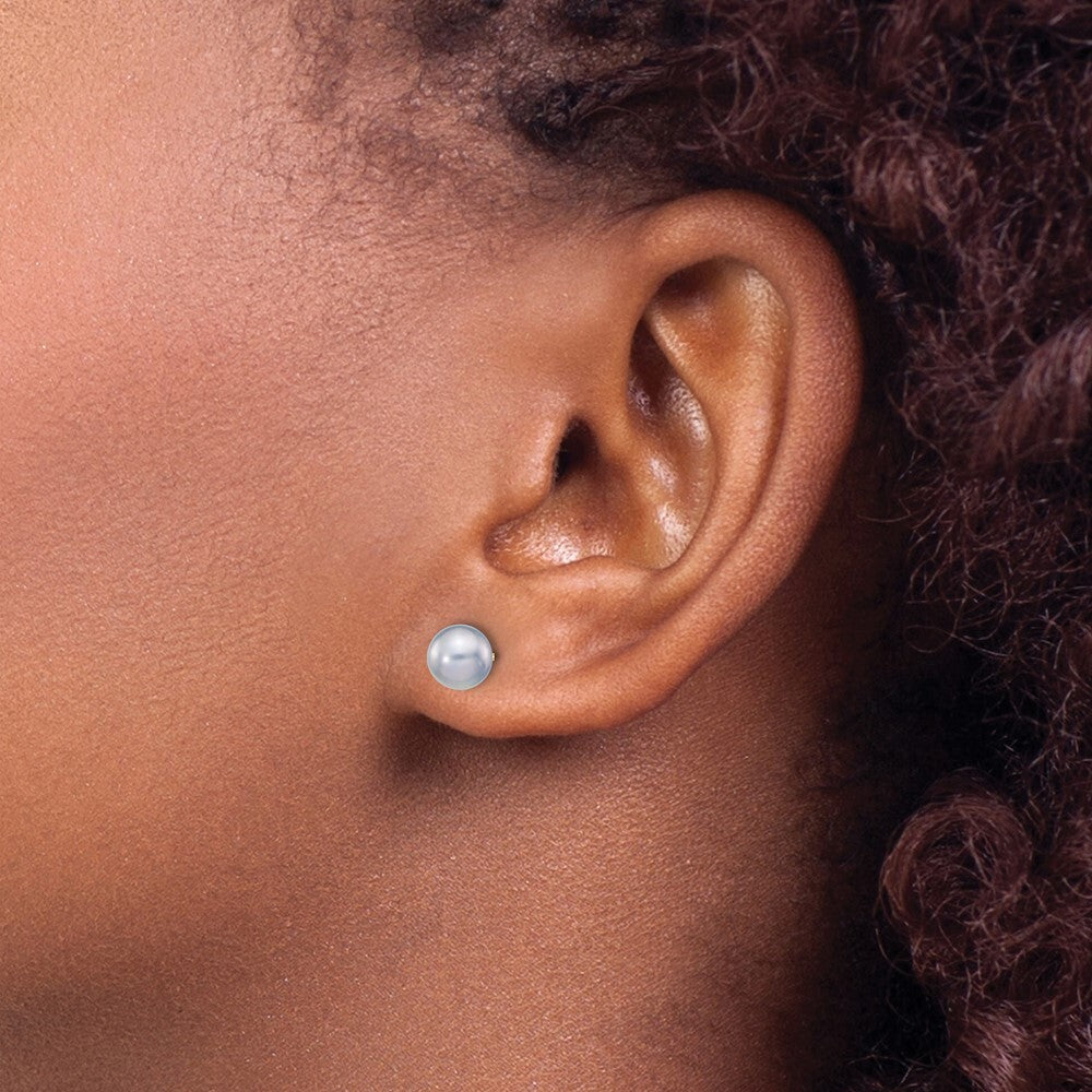 14k Yellow Gold 5-6mm Grey Round Freshwater Cultured Pearl Stud Earrings