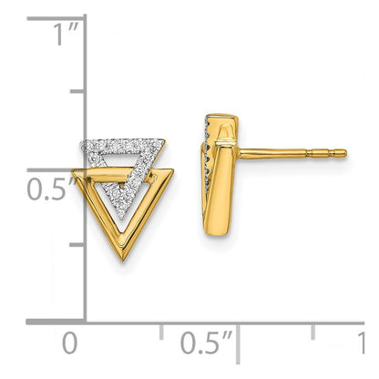14k Yellow Gold Polished Triangle Diamond Stud Earrings
