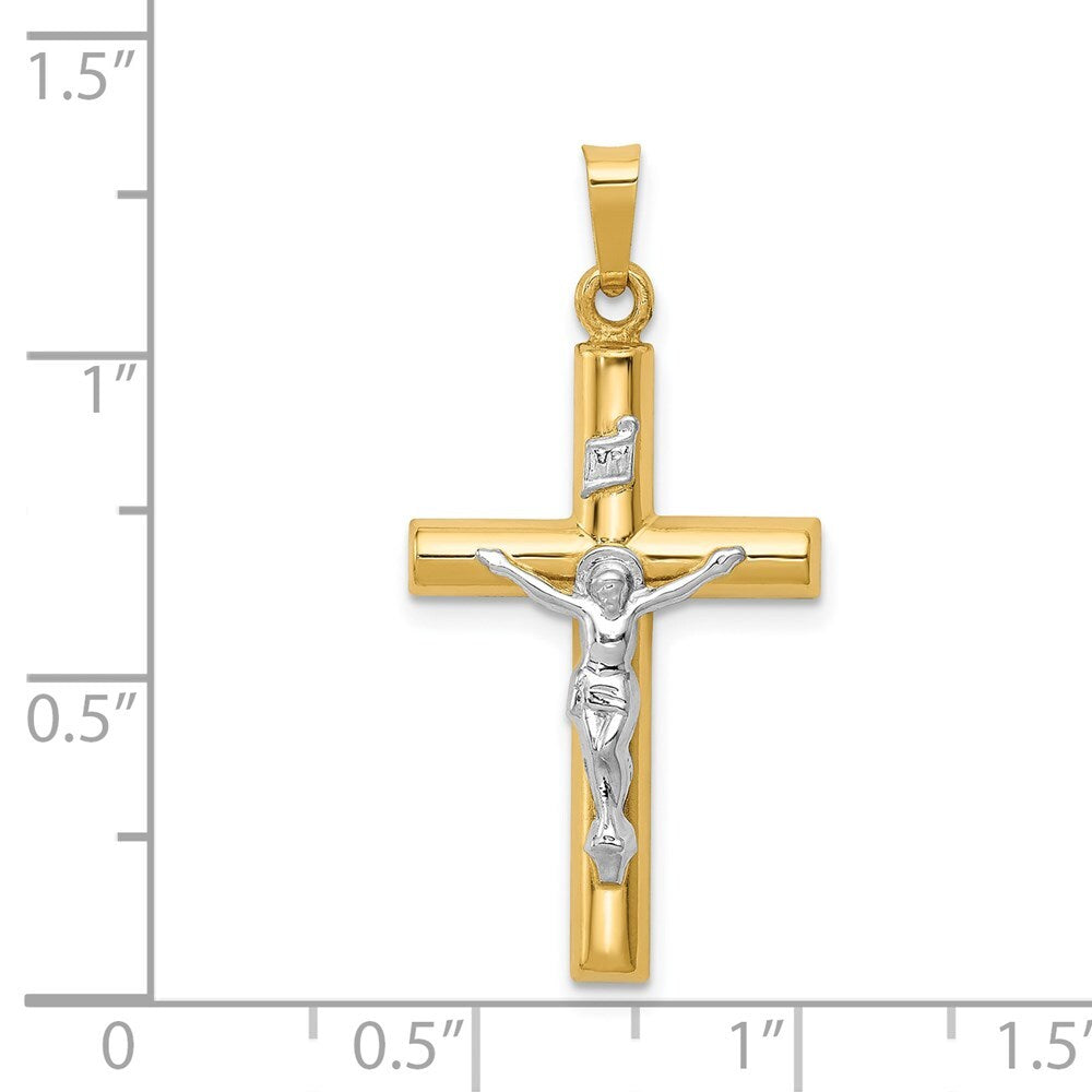 14k Two-tone Gold INRI Hollow Crucifix Pendant for Women