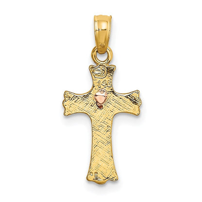 14k Two-tone Gold  Heart In Cross Charm Pendant for Women