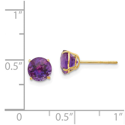 14k Yellow Gold Round Amethyst 6mm Stud Earrings Gift for Women