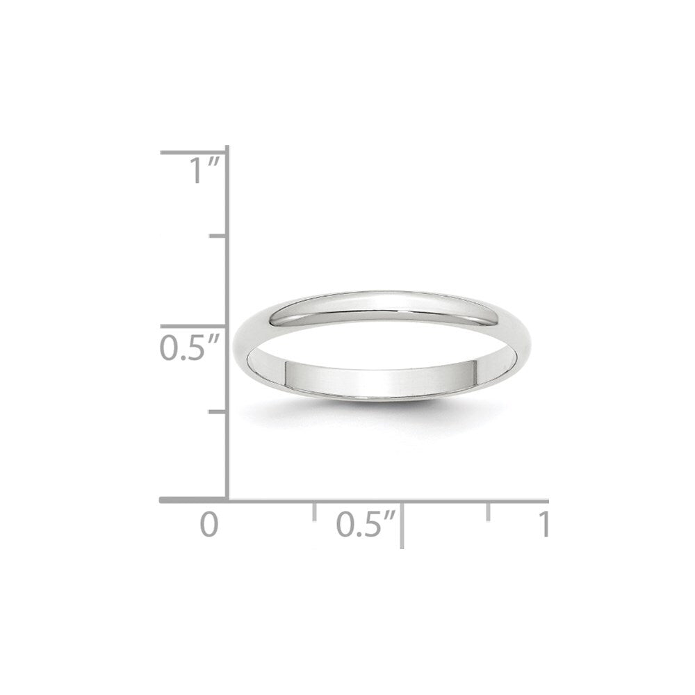 14k White Gold 2.5mm Lightweight Half Round Wedding Band Size 11