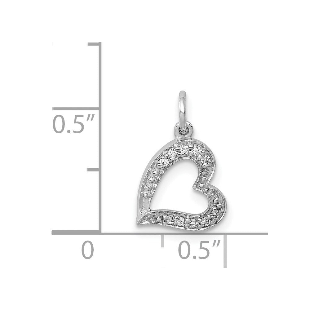 14k White Gold 1/20ct. Diamond Curved Heart Charm Pendant for Women