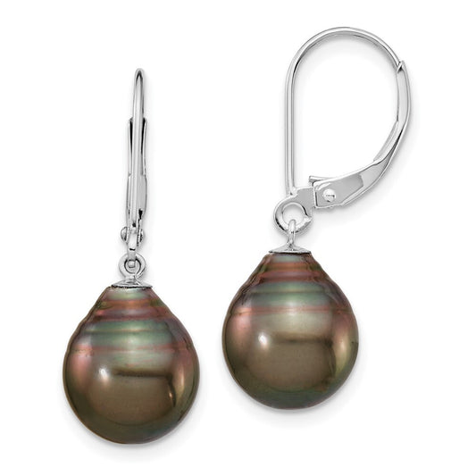 14k Gold 11mm Black Teardrop Tahitian Saltwater Cultured Pearl Dangle Earrings