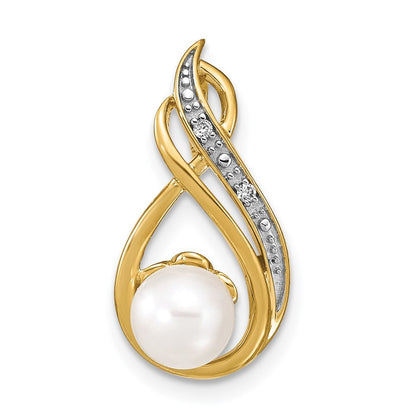 14k Yellow Gold 6-7mm White Round FW Cultured Pearl and Diamond Pendant