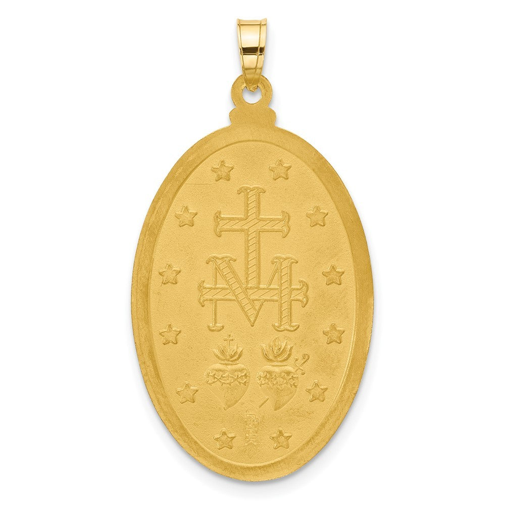 14k Yellow Gold with Rhodium Satin Polished Miraculous Medal Solid Oval Pendant