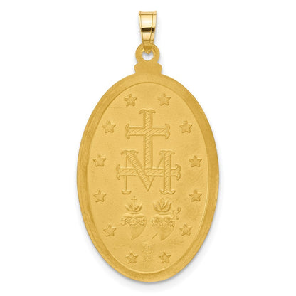 14k Yellow Gold with Rhodium Satin Polished Miraculous Medal Solid Oval Pendant