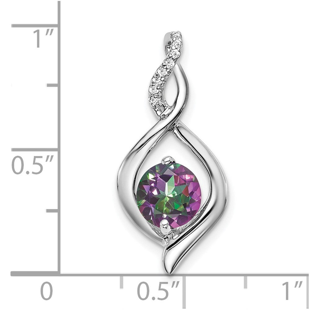 14k White Gold 6mm Round Mystic Fire Topaz and Diamond Pendant