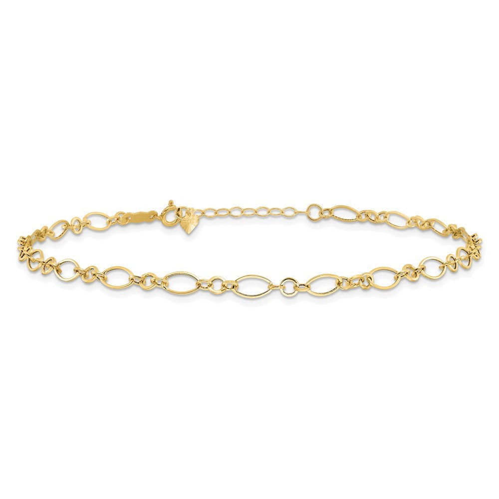 14k Yellow Gold Fancy Figaro Link 10" Anklet
