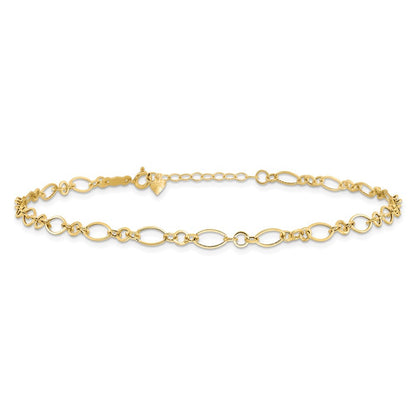 14k Yellow Gold Fancy Figaro Link 10" Anklet