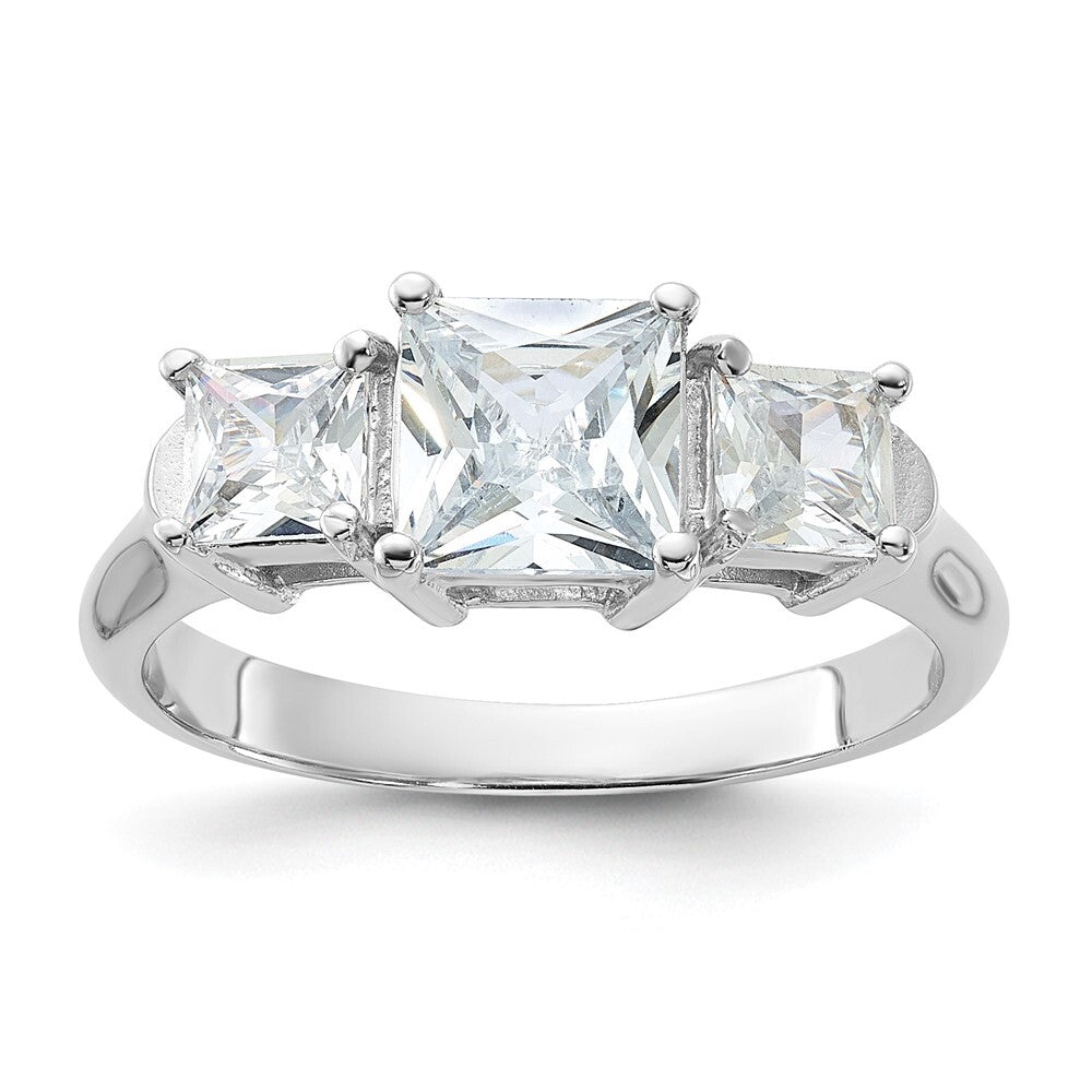 Sterling Silver Rhodium-plated Three Stone Cubic Zirconia Ring Size 6