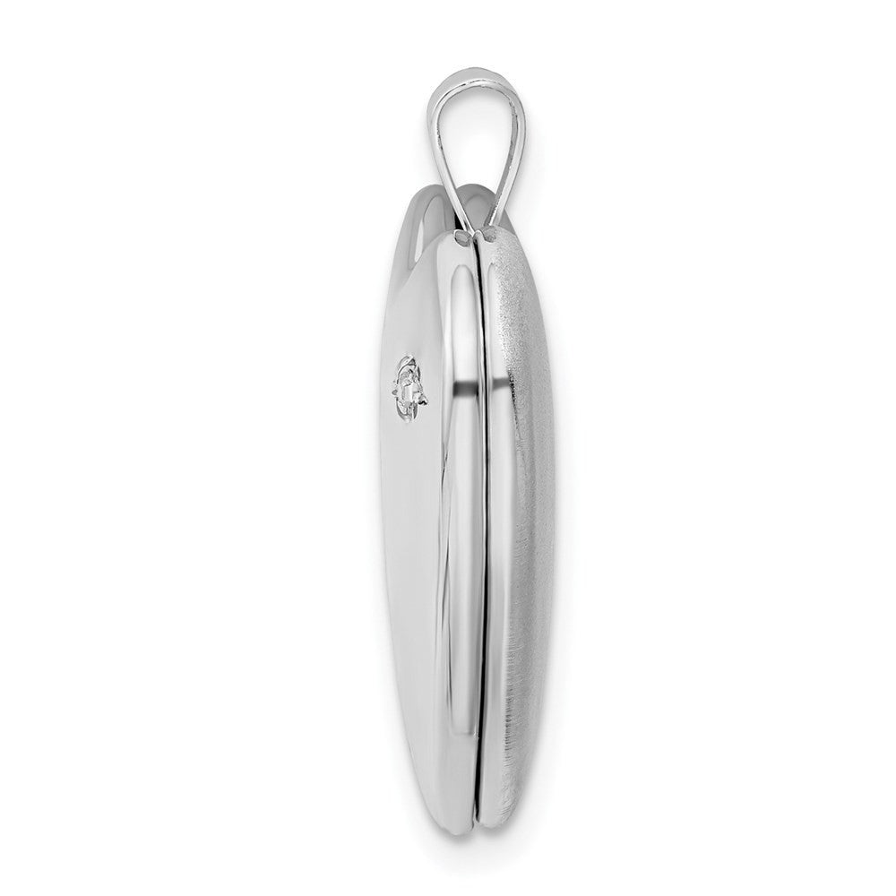 Sterling Silver Rhod-pltd 20mm LOVE TO THE MOON Diamond Heart Locket