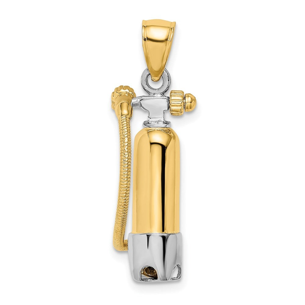 14k Yellow Gold w Rhodium 3-D Single Scuba Tank W Hose Charm