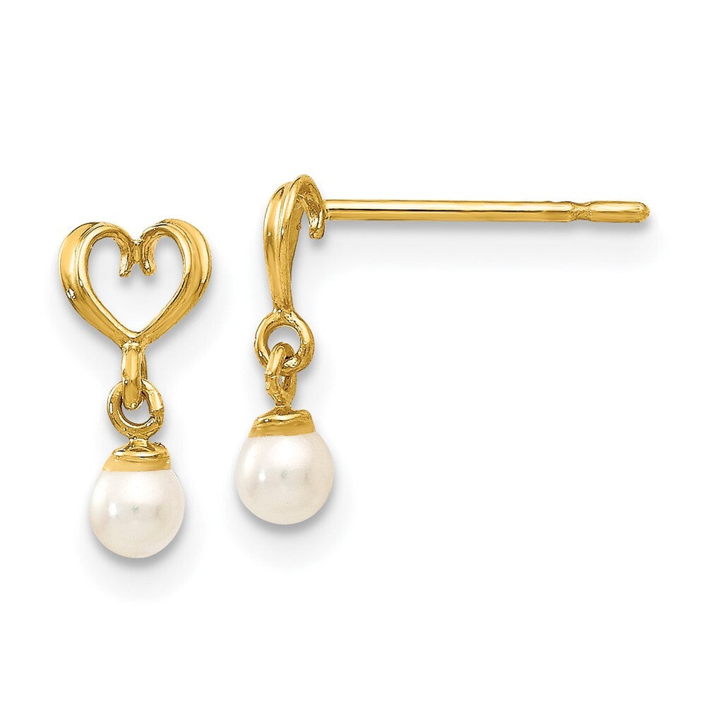 14k Yellow Gold FW Cultured Pearl Heart Dangle Earrings