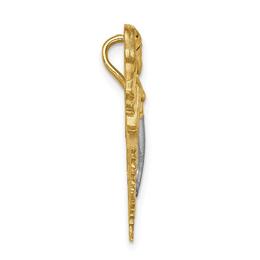14k Yellow Gold White Rhodium Brushed Diamond-Cut Mermaid Chain Slide Pendant