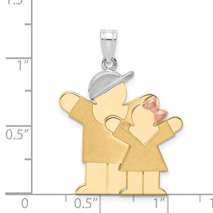 14k Tri-Color Gold Big Boy and Little Girl Engravable Charm