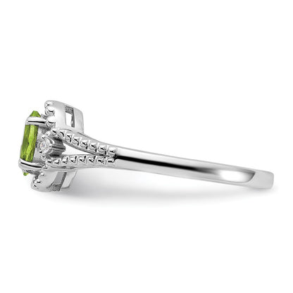 Sterling Silver Rhodium-plated Peridot & Diamond Ring
