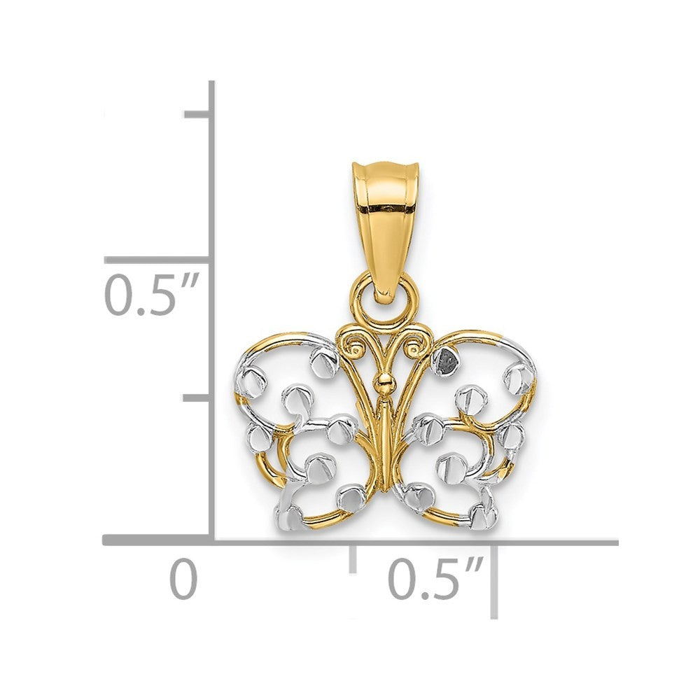 14k Yellow Gold and White Rhodium Diamond-cut Butterfly Charm