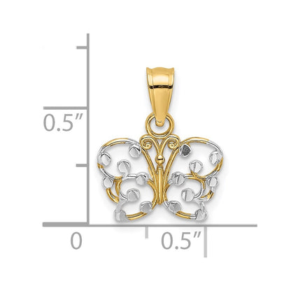 14k Yellow Gold and White Rhodium Diamond-cut Butterfly Charm