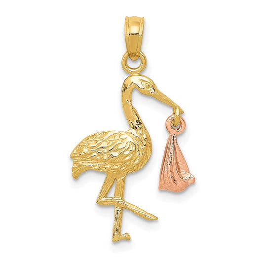 14k Two-tone Gold Stork Pendant for Women