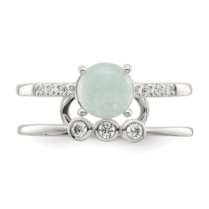 Sterling Silver Polished CZ and Light Blue Quartzite Double Ring Size 6