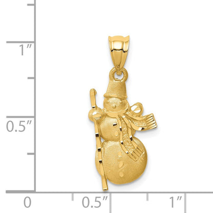 14k Yellow Gold Diamond-cut Brushed and Polished Snowman Pendant for Women
