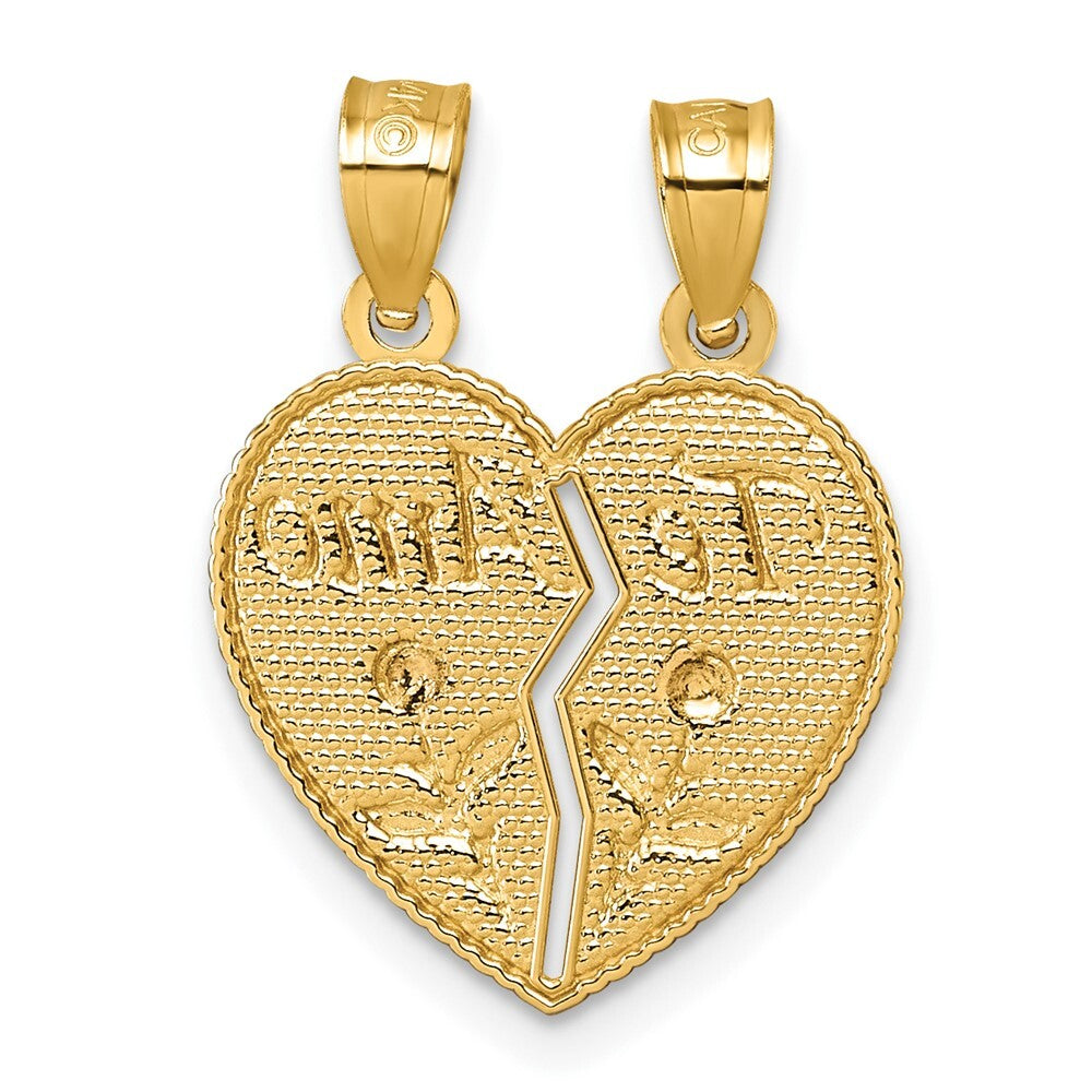 14k Two-tone Gold Break Apart Heart With Te Amo And Roses Pendant