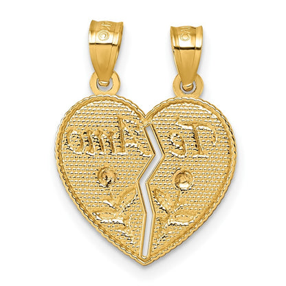 14k Two-tone Gold Break Apart Heart With Te Amo And Roses Pendant