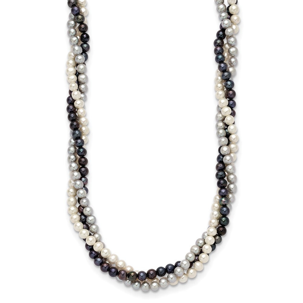 14k Yellow Gold 6-7mm Multicolor Cultured Pearl 3-Strand Necklace 18"