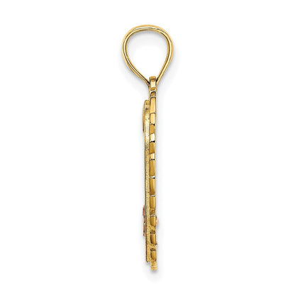 14k Two-tone Gold White Rhodium SWEET 16 In Heart Charm Pendant