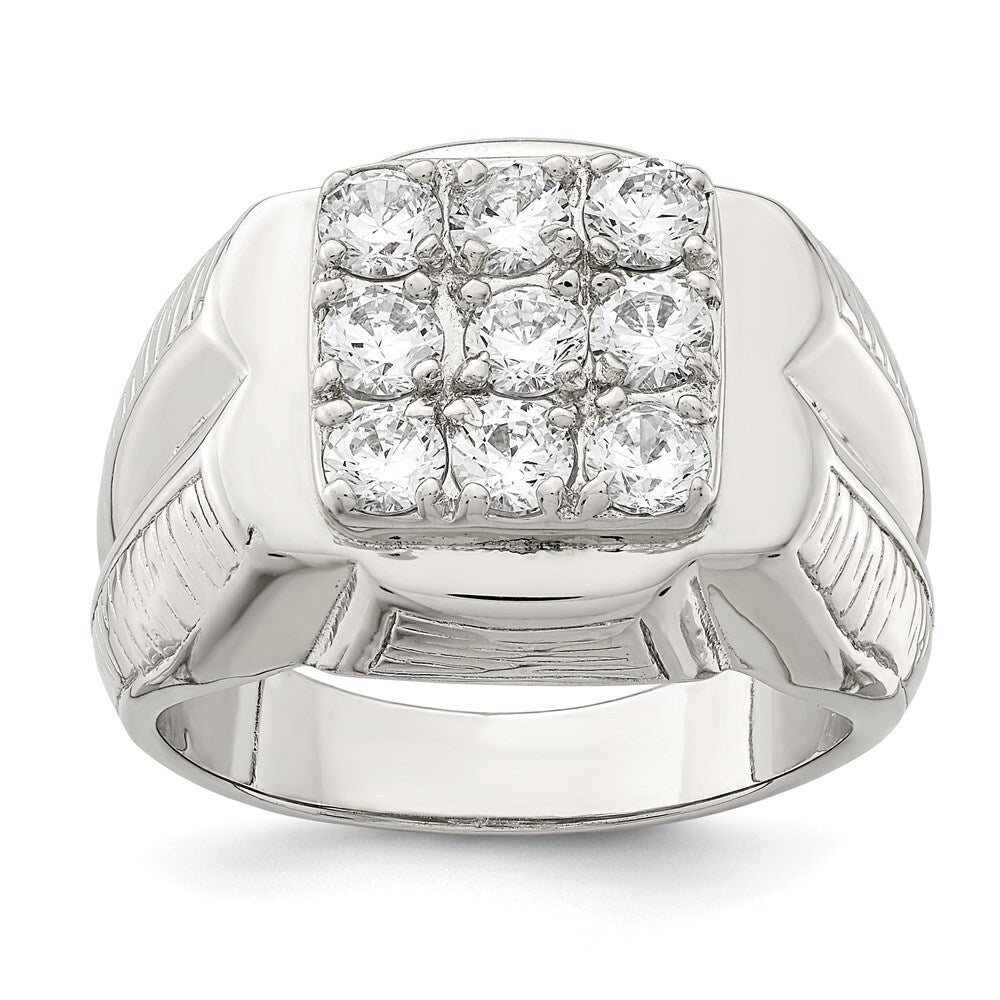Sterling Silver Rhodium-plated Men's Cubic Zirconia Ring Size 9