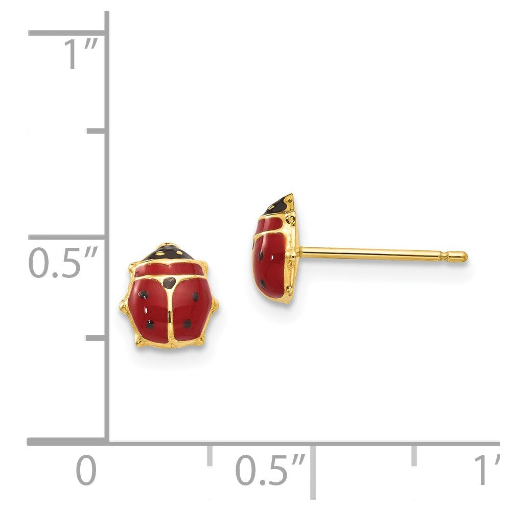 14k Yellow Gold Enameled Ladybug Stud Earrings Gift for Women