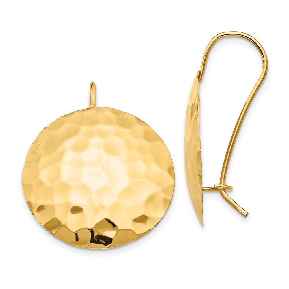 14k Yellow Gold Hammered Circle Earrings