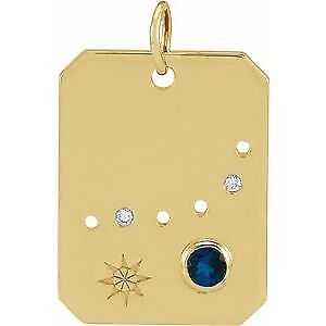 14k Yellow Gold Blue Sapphire & .01 Diamond Capricorn Constellation Pendant