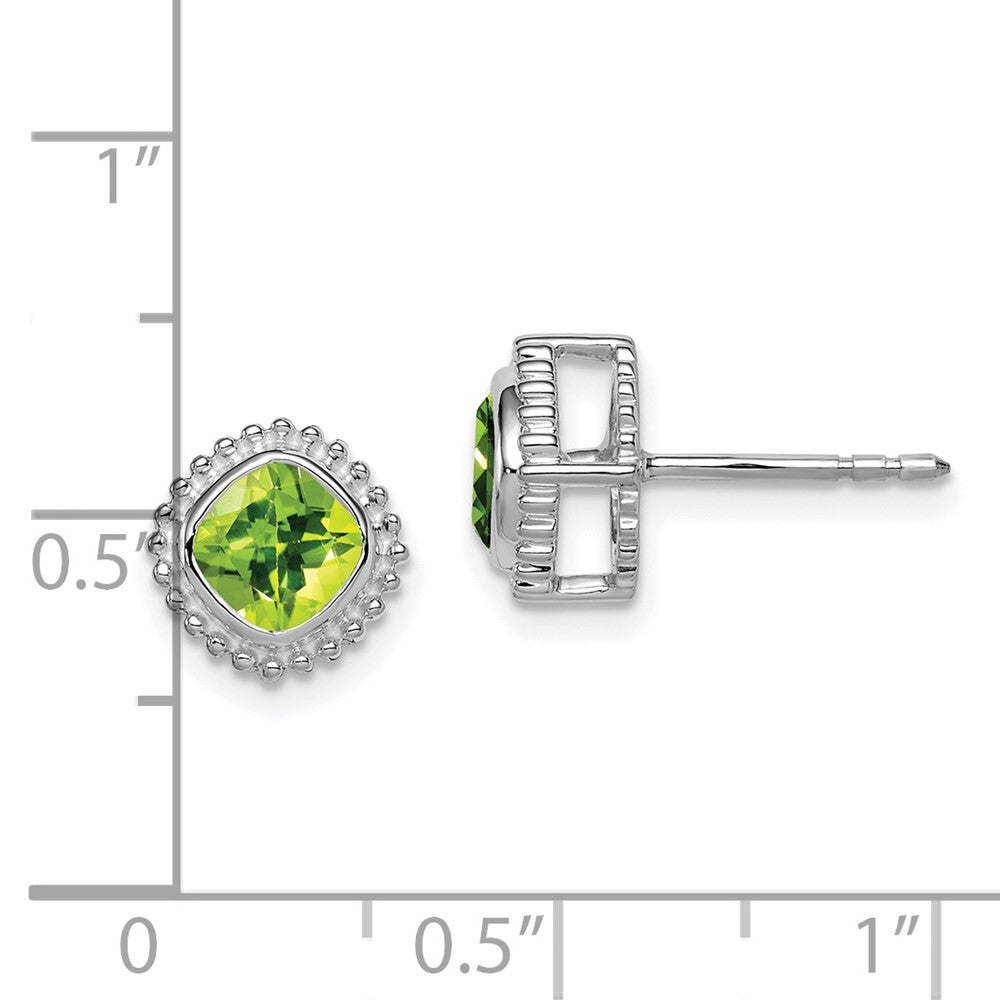 14k White Gold Cushion Peridot Stud Earrings